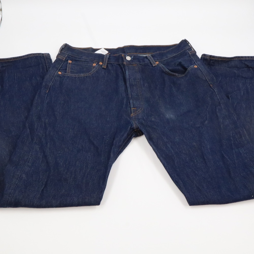 Levi's 501 Original Fit Mens 36 Indigo Blue Straight Leg Button Fly Jeans Hemmed